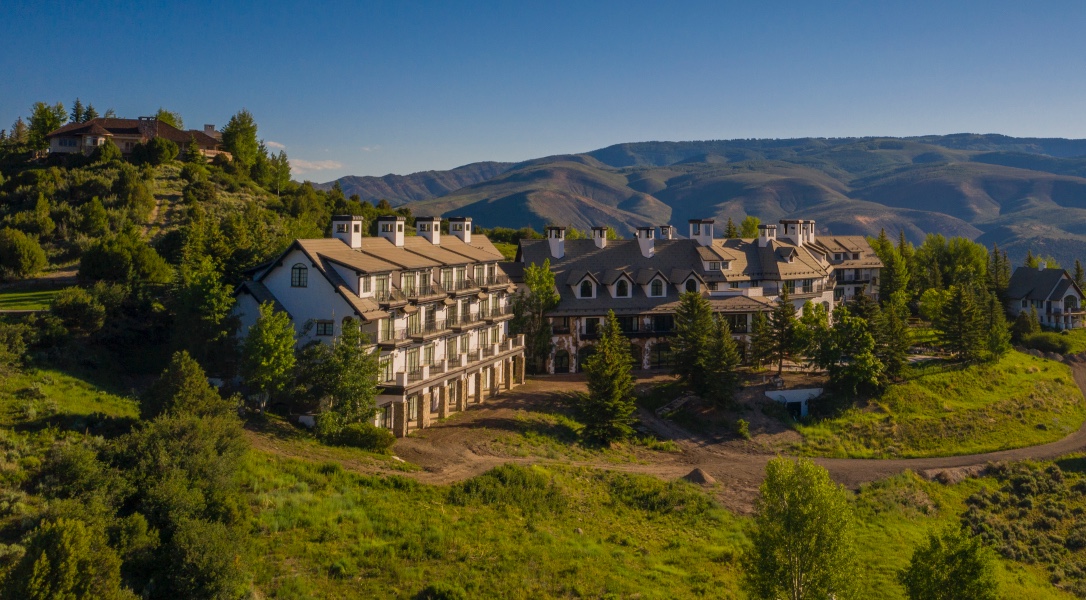 Aerial view of All Points North Recovery Lodge in the Colorado mountains