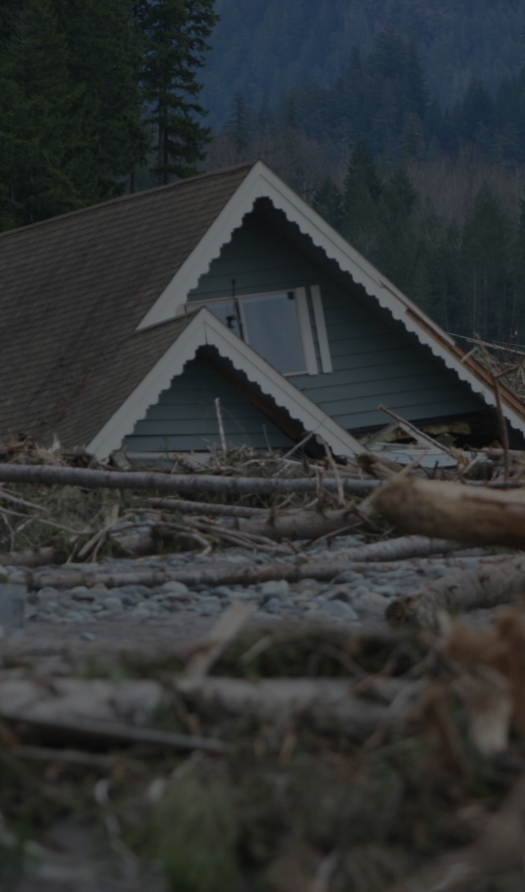 The wreckage of a destroyed home after a hurricane.