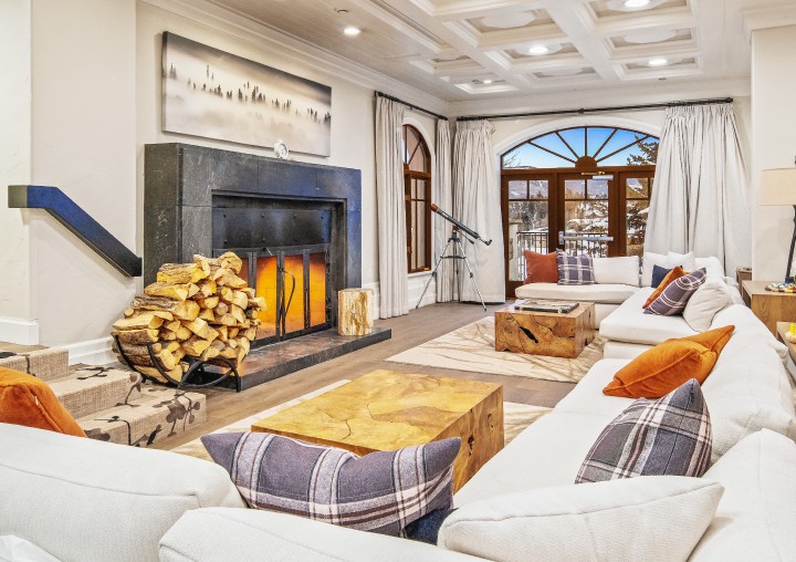 Fireplace and couches in APN Lodge Lobby