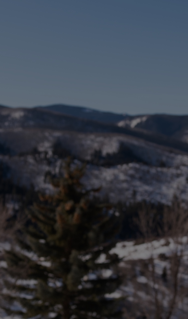 A view of a snowy Colorado valley from a balcony at All Points North Lodge