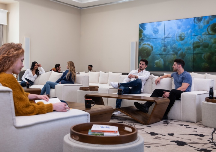 Clients enjoying Movie Night at All Points North Lodge.