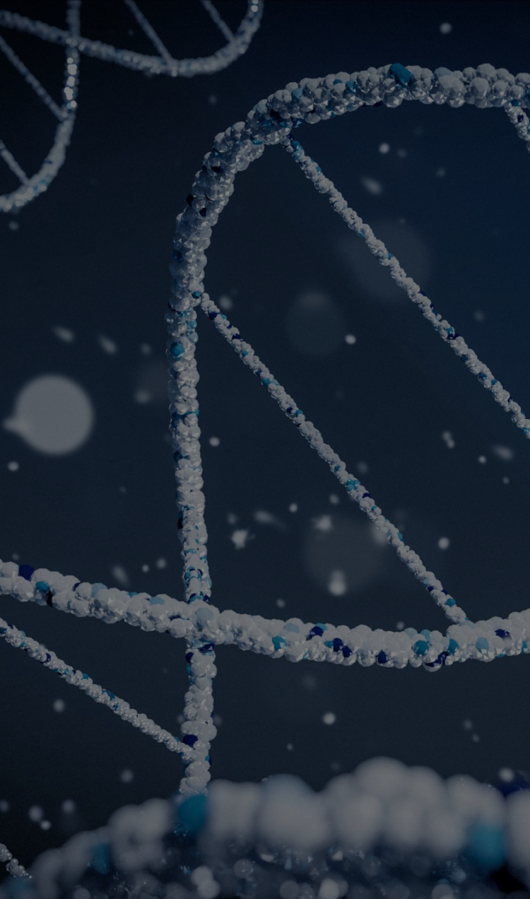 A DNA helix with a navy background.