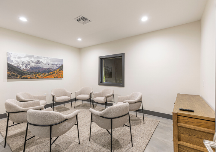 A group therapy room at APN Naples in Naples, Florida.